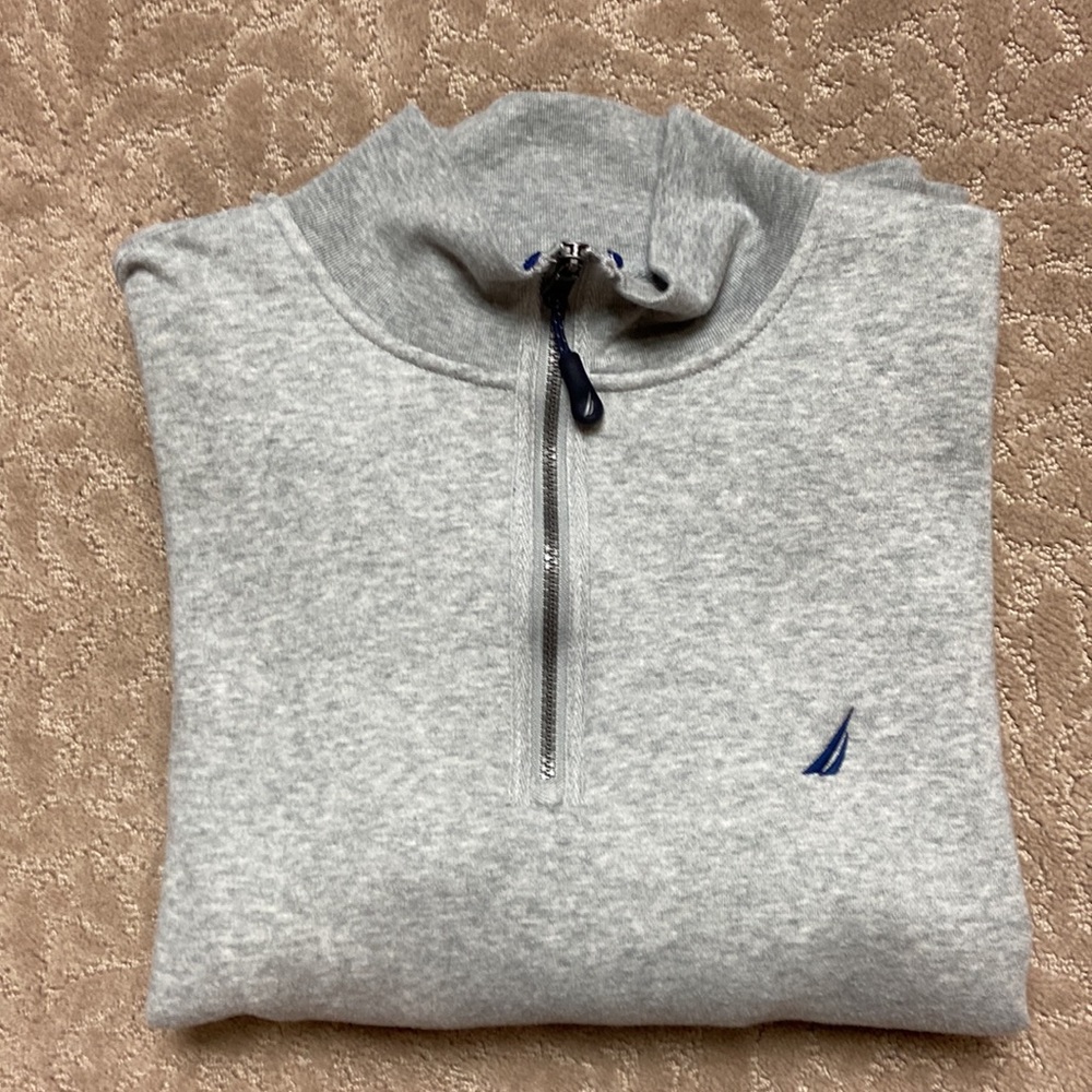 Nautica Gray quarter Zip Fleece pullover long sleeve shirt size XL